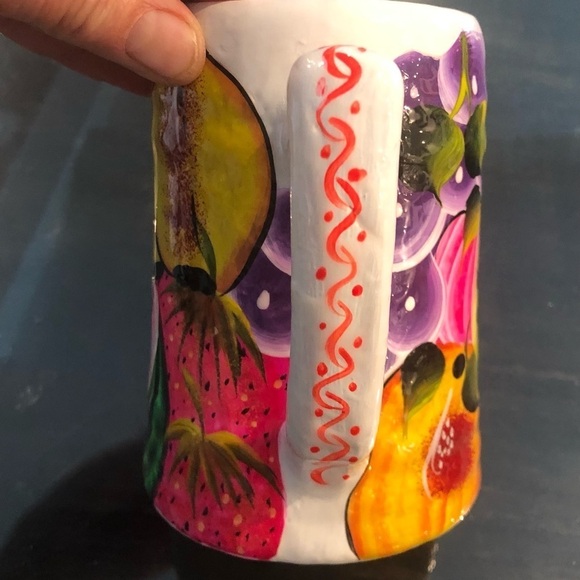 Mexican Pottery Colorful Fruit Hand Painted Mug Tankard Cheerful 12 Ounces - Picture 3 of 7